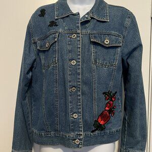 Boho Chic Indie Grunge At Last Blues Denim Jacket w/Floral Embroidery Women's M